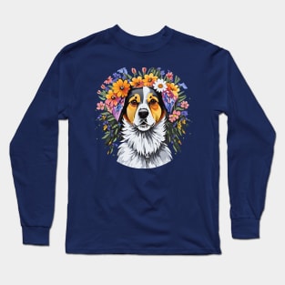 Shepherd Mix Dog with Floral Crown Long Sleeve T-Shirt